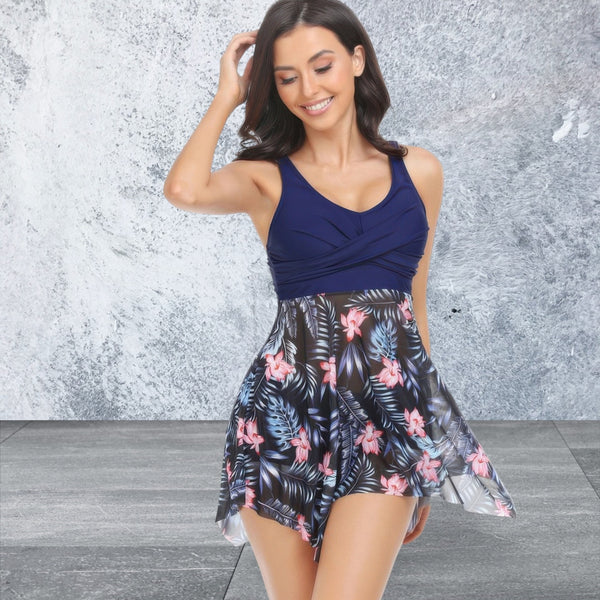 Print Cross Swimming Mesh High Waisted Bikini Set