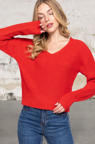 Long Sleeve Orange Strappy Open Back Sweater