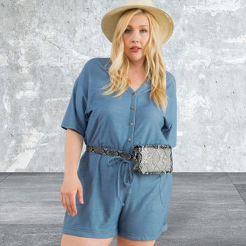 Plus Size Short Sleeve Elastic Waist Knit Romper