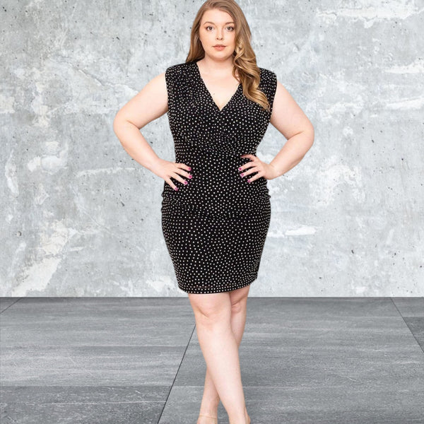 Plus Size Sleeveless Translucent Rhinestone Mini Dress