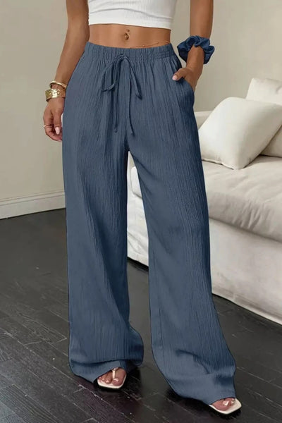 Wide Leg Pants with Drawstring