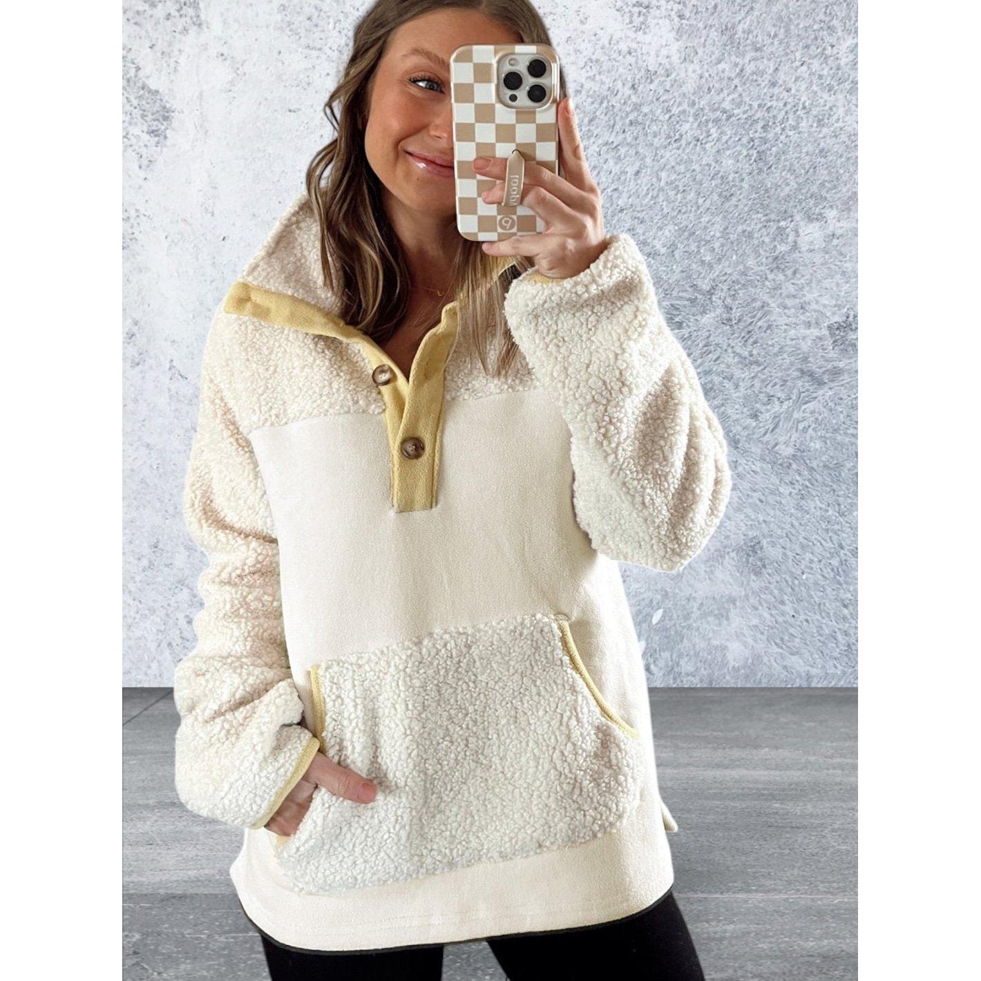 Long Sleeve Fleece Buttons Collar Sweatshirt