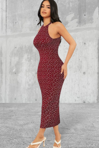 Sleeveless Halter Neck Allover Floral Print Bodycon Dress