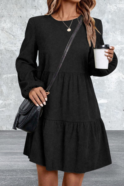 Women Lantern Sleeve Tiered Short Dress