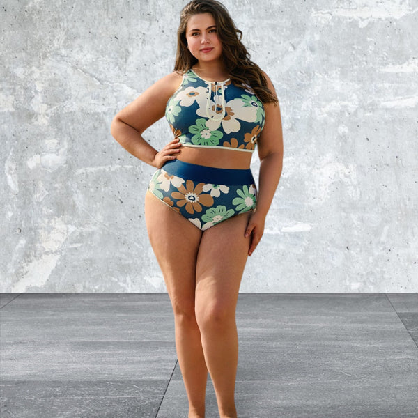 Plus Size Floral Printed Two Pieces Bikini Swimsuit