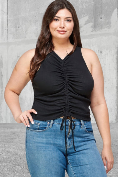 Plus Size Sleeveless Ruched Ribbed Top