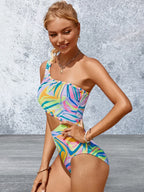 Cutout Single Shoulder One-Piece Swimwear