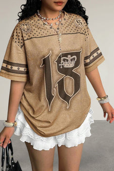 Short Sleeve Lightweight Minimalist Print V-Neck Top