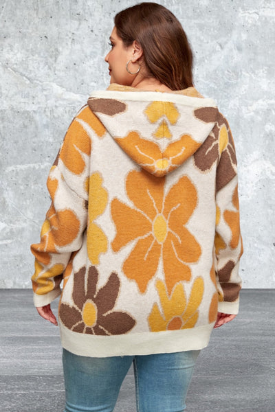 Plus Size Flower Knitted Hooded Sweater