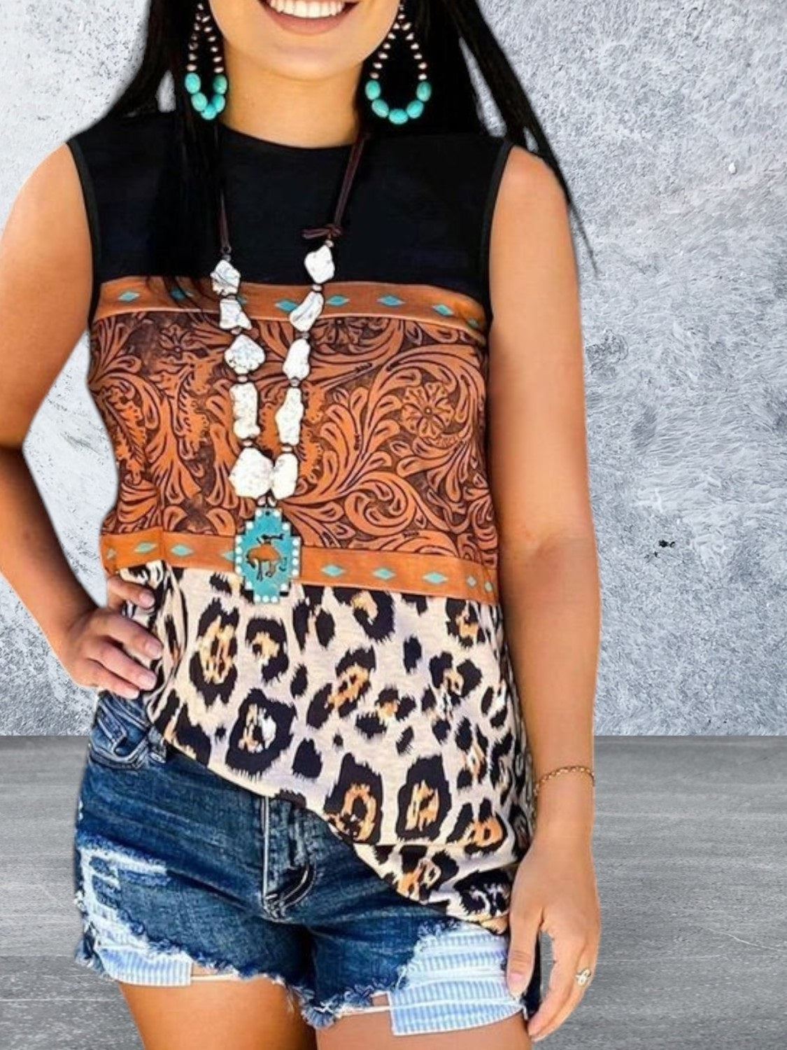 Sleeveless patchwork color block top