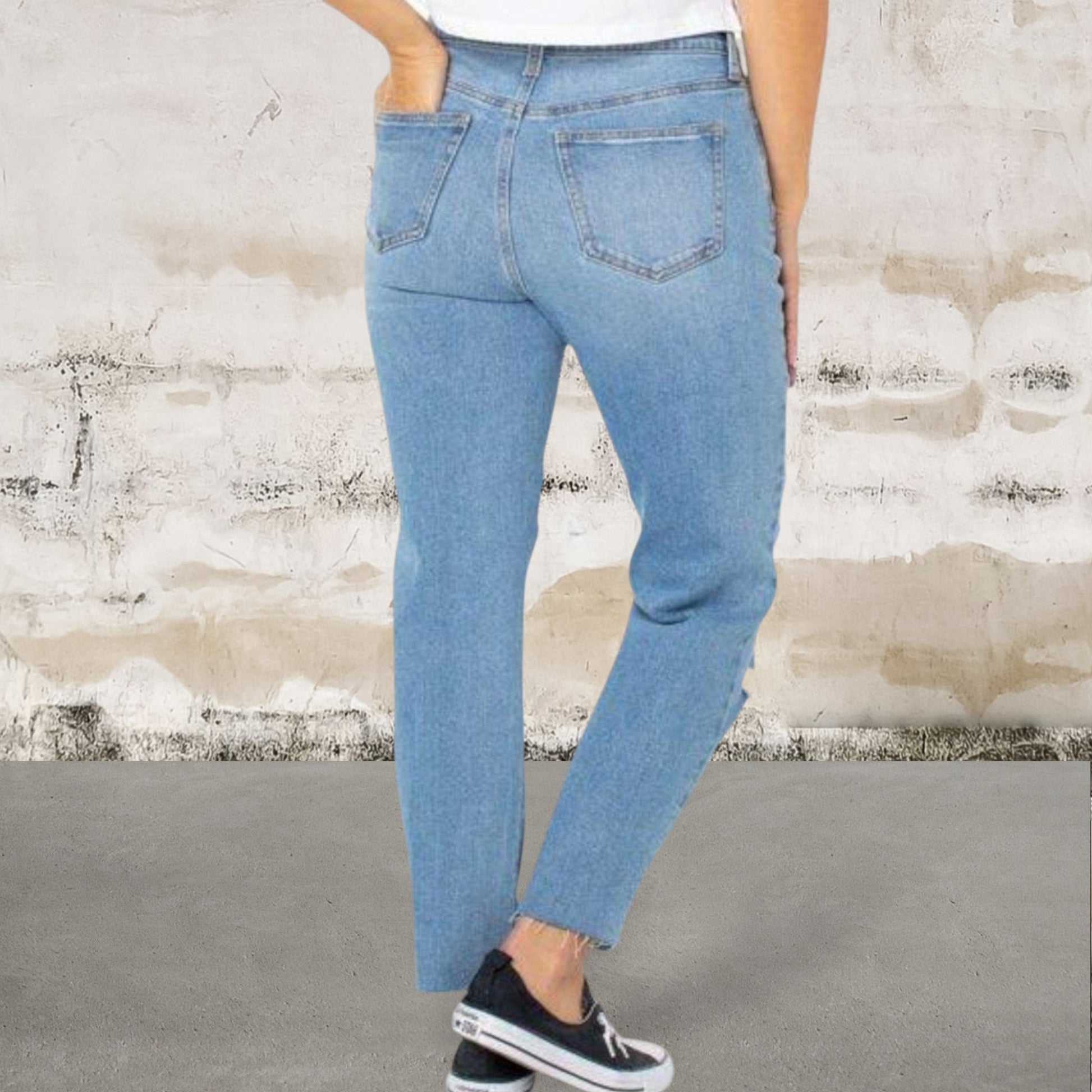Women's junior high rise touch of stretch denim ripped jeans
