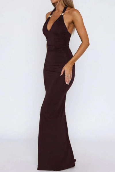 Sleeveless Slit Back Halter Neck Maxi Dress