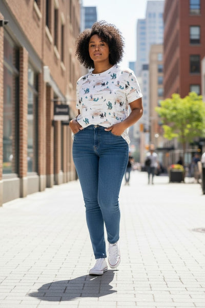 Cactus Print Crew Neck Short Sleeve Top