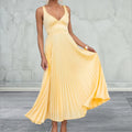 Sleeveless Pleated V-Neck Maxi Dress