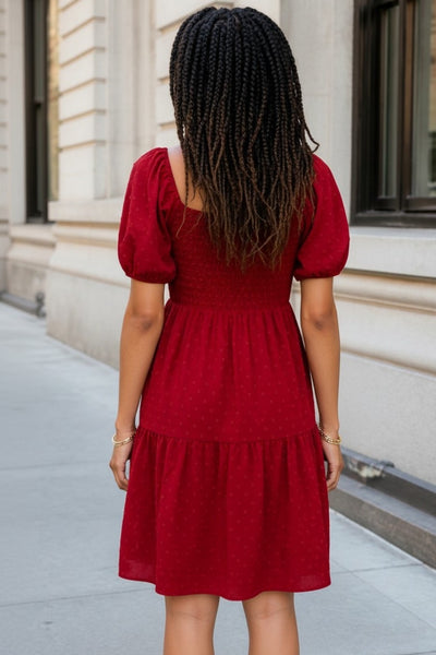 Short Sleeve Swiss Dot Smocked Square Neck Dress