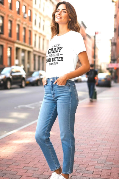 Women's Short Sleeve White Graphic Top