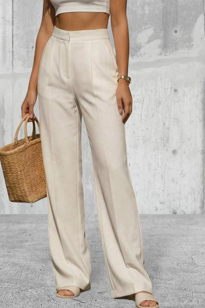 White High Waisted Wide Leg Pants