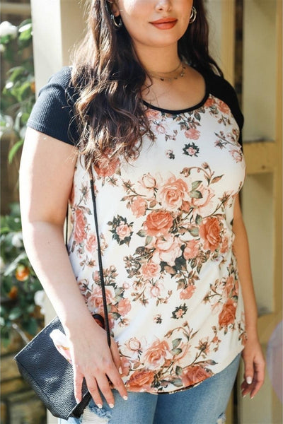 Plus size short sleeve floral print top