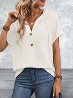 Short Sleeve Waffle Knit Hooded Top