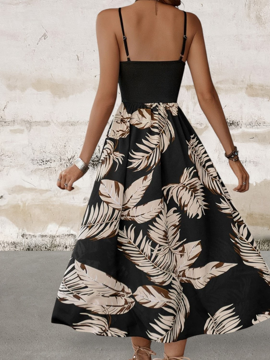 Sleeveless Printed Scoop Neck Slit Dress