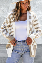 Smoke Gray Open Front Striped Knitted Cardigan