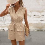 Sleeveless Drawstring V-Neck Romper