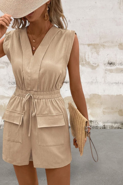 Sleeveless Drawstring V-Neck Romper
