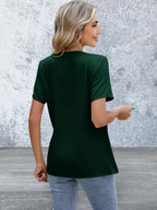 Short Sleeve Solid Color Surplice Blouse