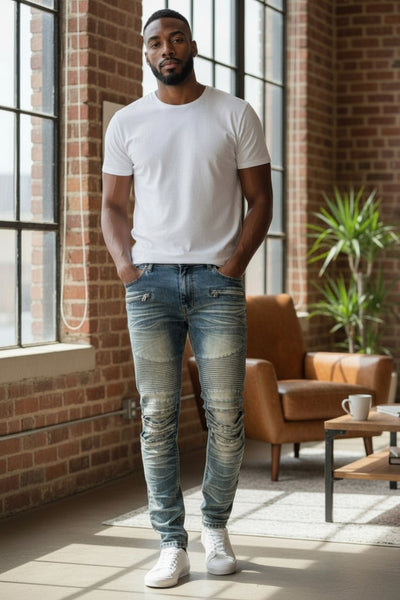 Men Creased Skinny Fit Biker Denim Jeans