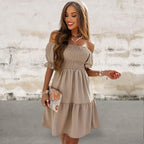 Ruffled Off-Shoulder Short Sleeve Dress