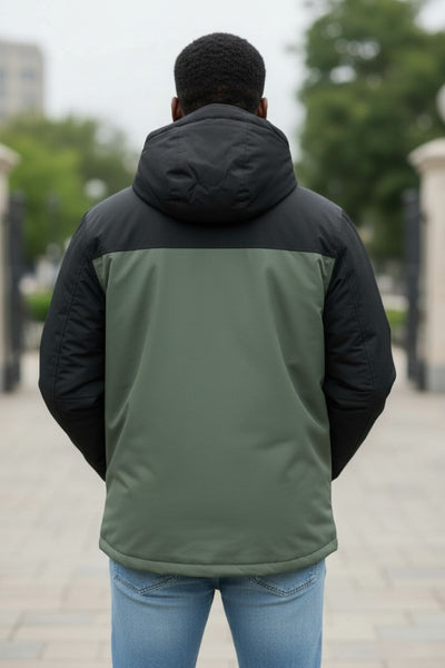 Men's Green And Black Thick Hooded Jacket
