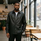 Long Sleeve Faux Leather Snap Button Front Shirt