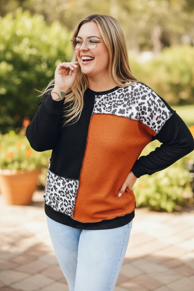 Plus Size Leopard Waffle Knit Top