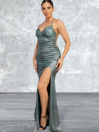 Sleeveless Side Slit Lace-up Maxi Dress