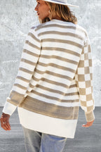 Smoke Gray Open Front Striped Knitted Cardigan