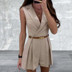 Sleeveless Solid Surplice Romper