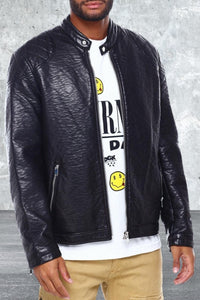 Mens black full zip-up closure pu leather Jacket