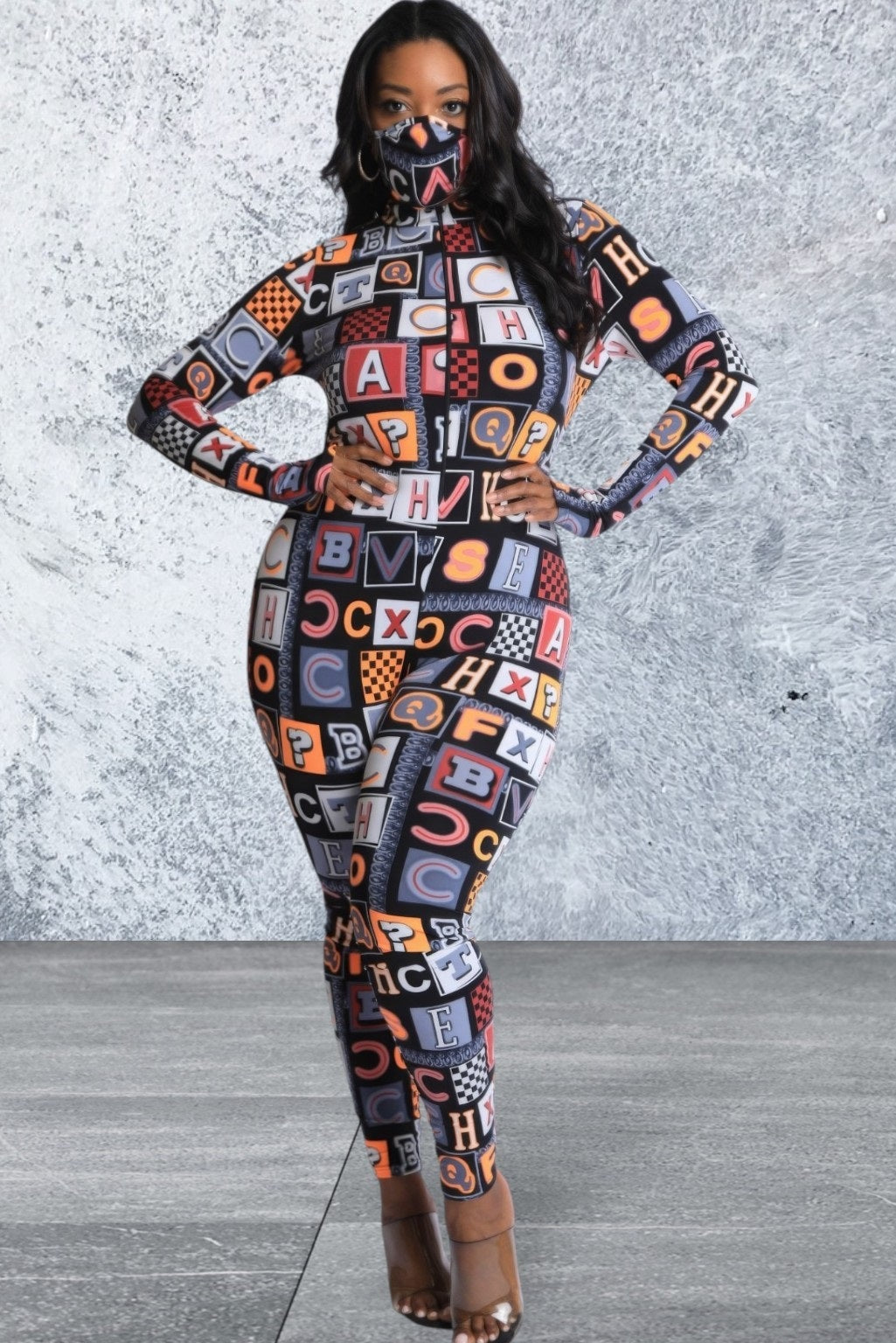 Plus Size Alphabetically Longsleeve Neon Jumpsuit