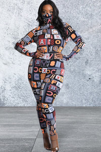 Plus Size Alphabetically Longsleeve Neon Jumpsuit