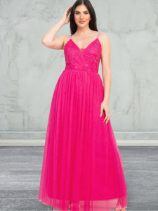 Women's Lightweight Breathable Glitter Straps Tulle Maxi Dress
