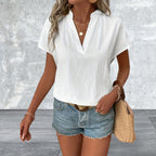 Short Sleeves Notched V-Neck Casual Blouse