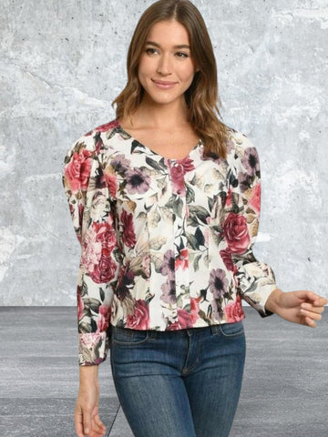 Long sleeve v-neck floral print top