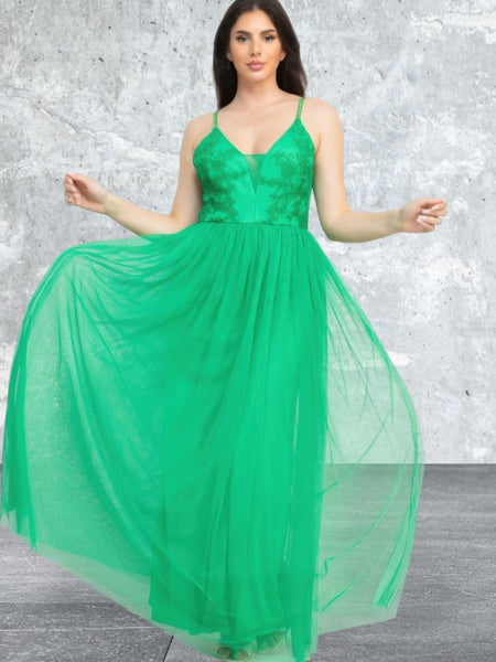 Summer Glitter Straps Mesh Tulle Maxi Dress