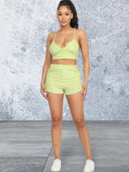 Lime Terry Towel Bralette Top & Mini Shorts Set
