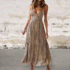 Sleeveless Animal Print Scoop Neck Midi Cami Dress