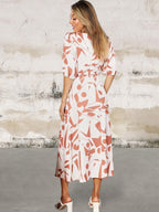 Printed Surplice Balloon Sleeve Dress