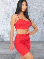 Ruched Crop Top And Skirt Sets