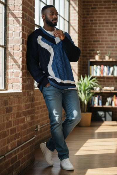 Men's Color Block V-Neck Knit Sweater