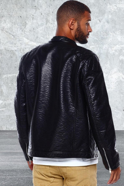 Mens black full zip-up closure pu leather Jacket