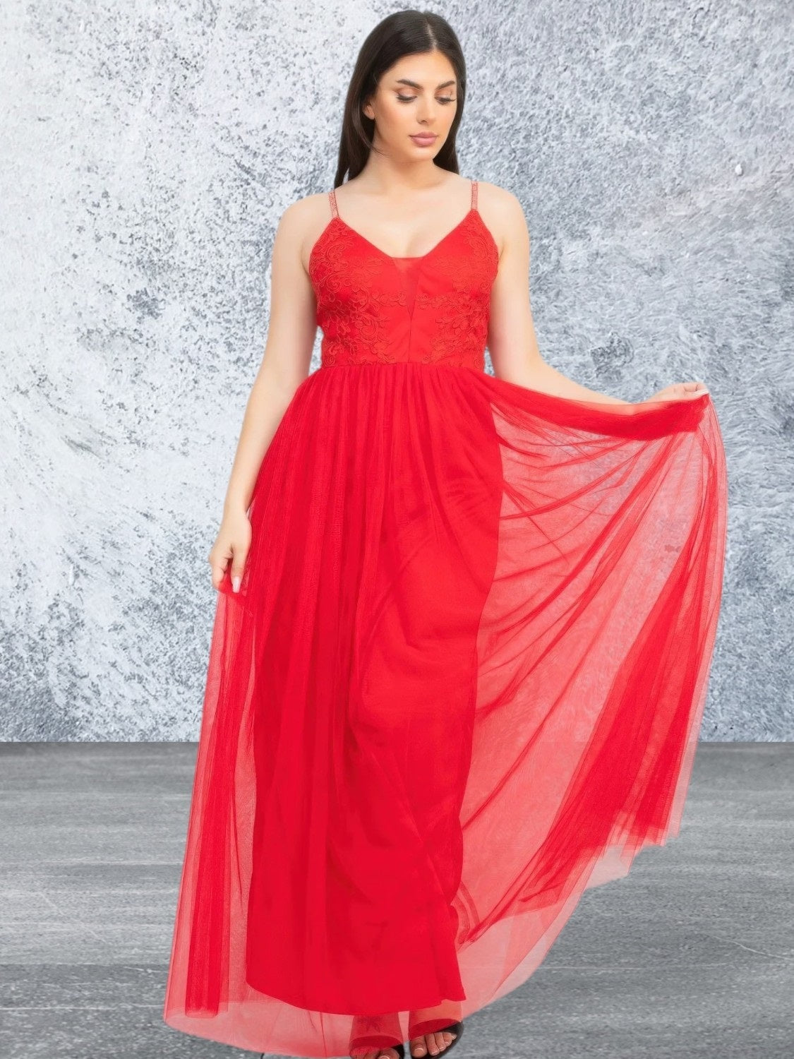 Women's Glitter Straps Mesh Tulle Maxi Dress